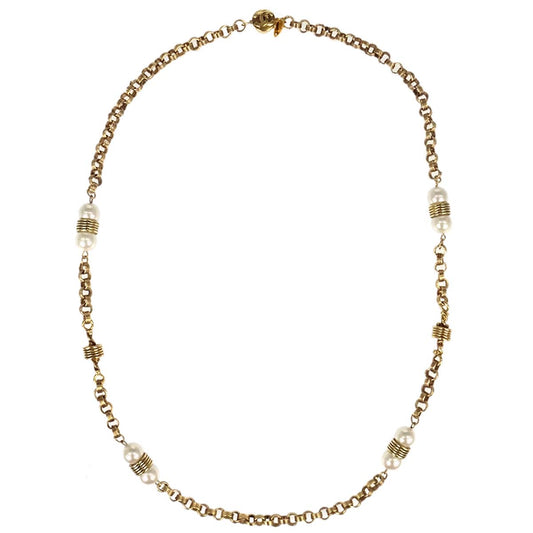 Chanel Chain Necklace Gold Costume Pearl 8/3