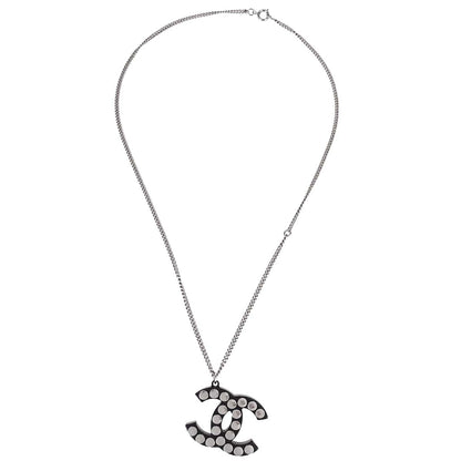 Chanel CC Chain Pendant Necklace Acrylic Silver Black 05P