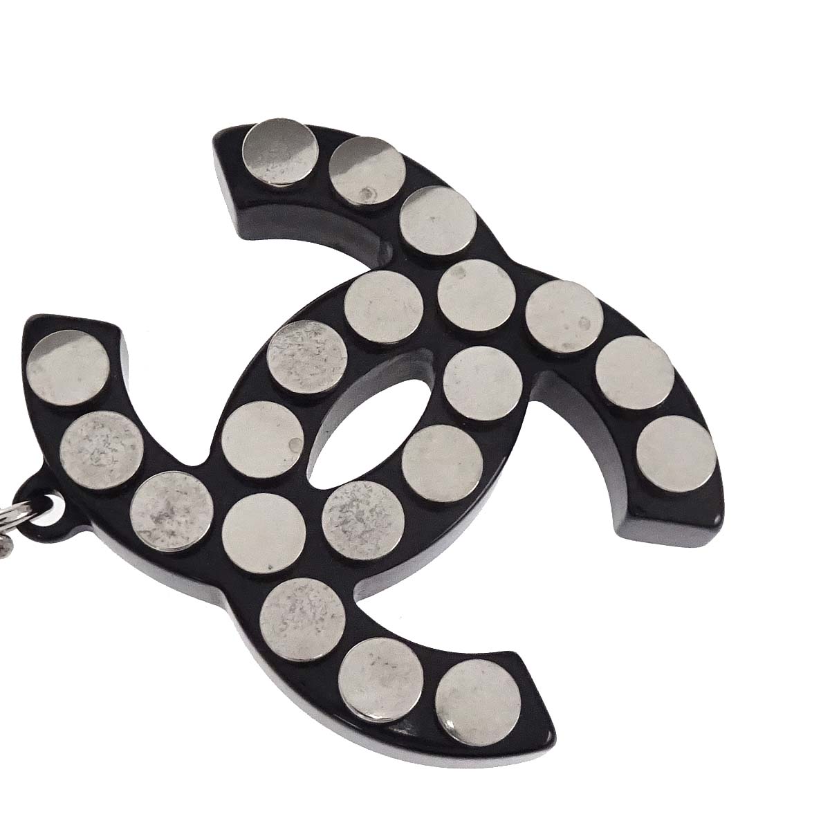 Chanel CC Chain Pendant Necklace Acrylic Silver Black 05P