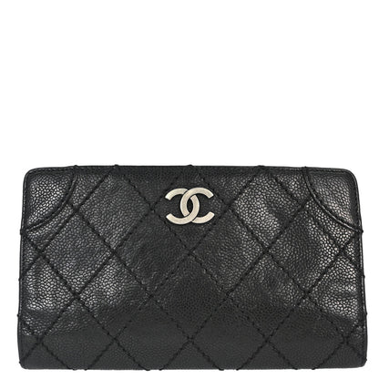 Chanel Black Caviar Skin Bifold Long Wallet