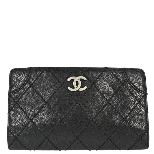 Chanel Black Caviar Skin Bifold Long Wallet
