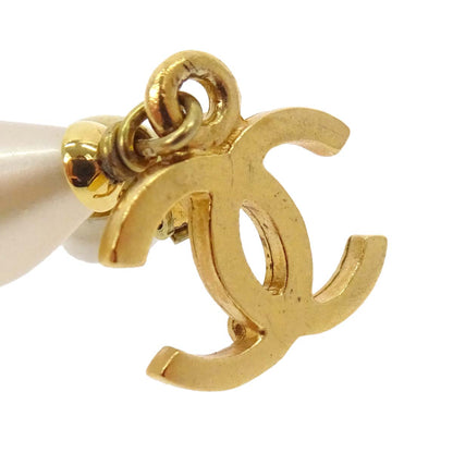 Chanel CC Teardrop Costume Pearl Dangle Clip-On Earrings Gold 95P
