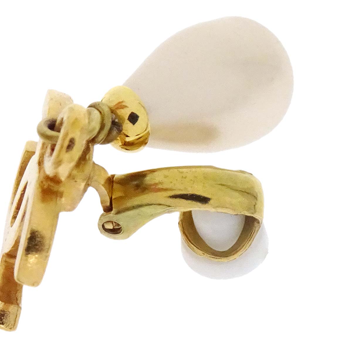 Chanel CC Teardrop Costume Pearl Dangle Clip-On Earrings Gold 95P