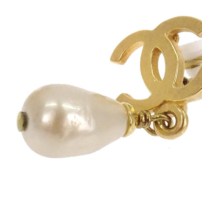Chanel CC Teardrop Costume Pearl Dangle Clip-On Earrings Gold 95P