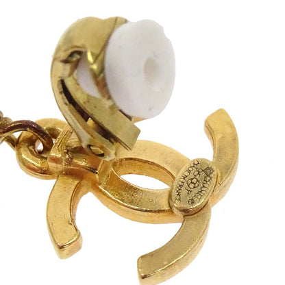 Chanel CC Teardrop Costume Pearl Dangle Clip-On Earrings Gold 95P