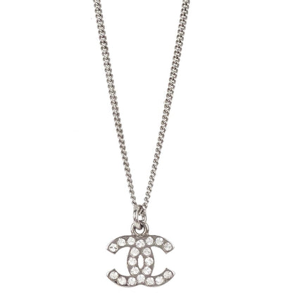 Chanel CC Chain Necklace Pendant Silver Rhinestone 08V