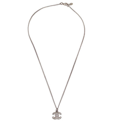 Chanel CC Chain Necklace Pendant Silver Rhinestone 08V