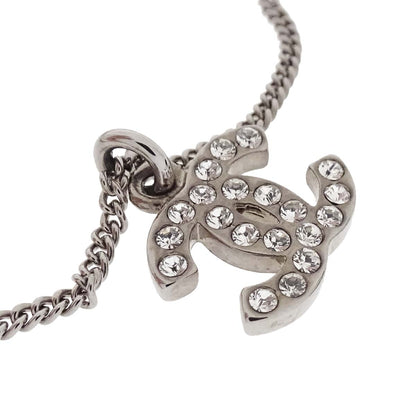 Chanel CC Chain Necklace Pendant Silver Rhinestone 08V