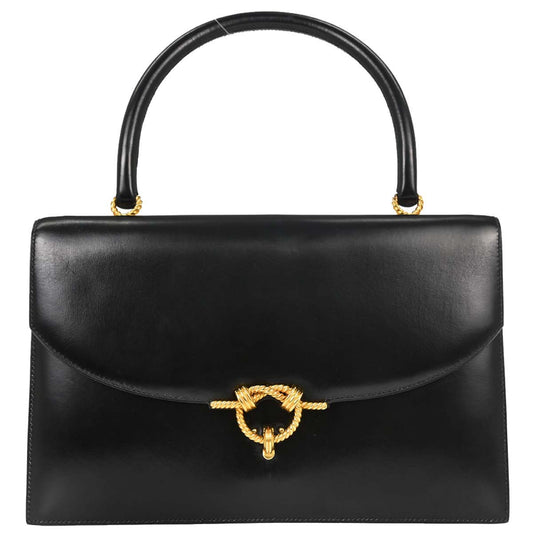 Hermes Black Box Calf Cordeliere Handbag