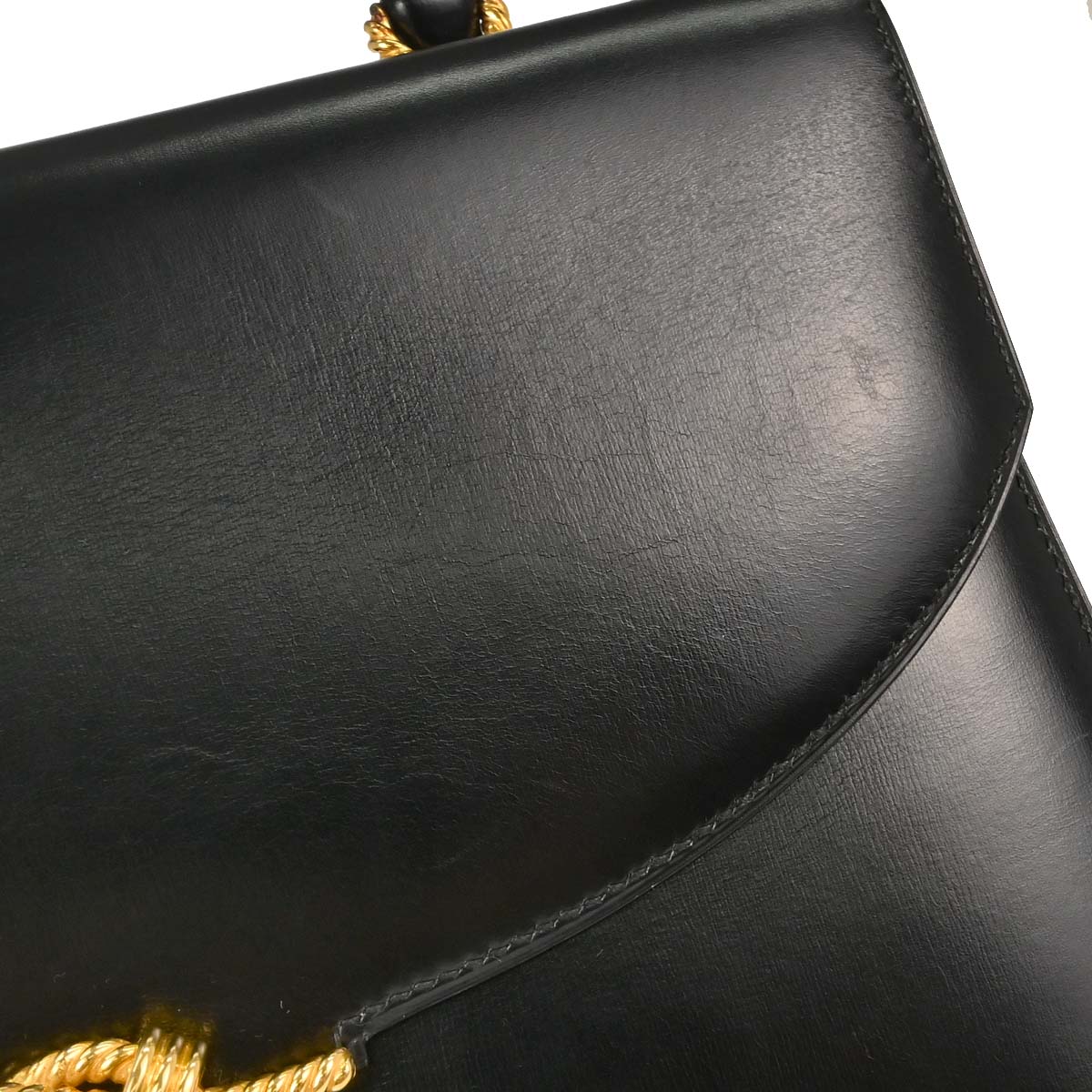 Hermes Black Box Calf Cordeliere Handbag