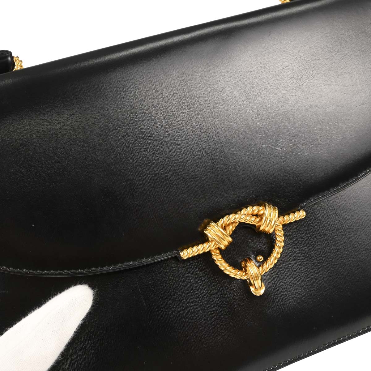 Hermes Black Box Calf Cordeliere Handbag