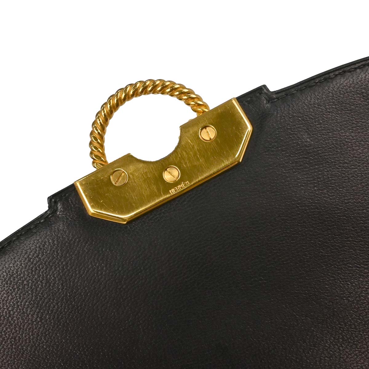 Hermes Black Box Calf Cordeliere Handbag