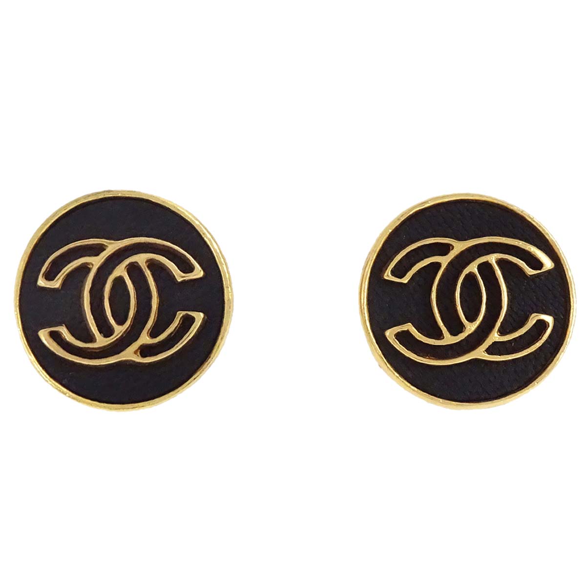 Chanel Button Clip-On Earrings Gold Black 03P
