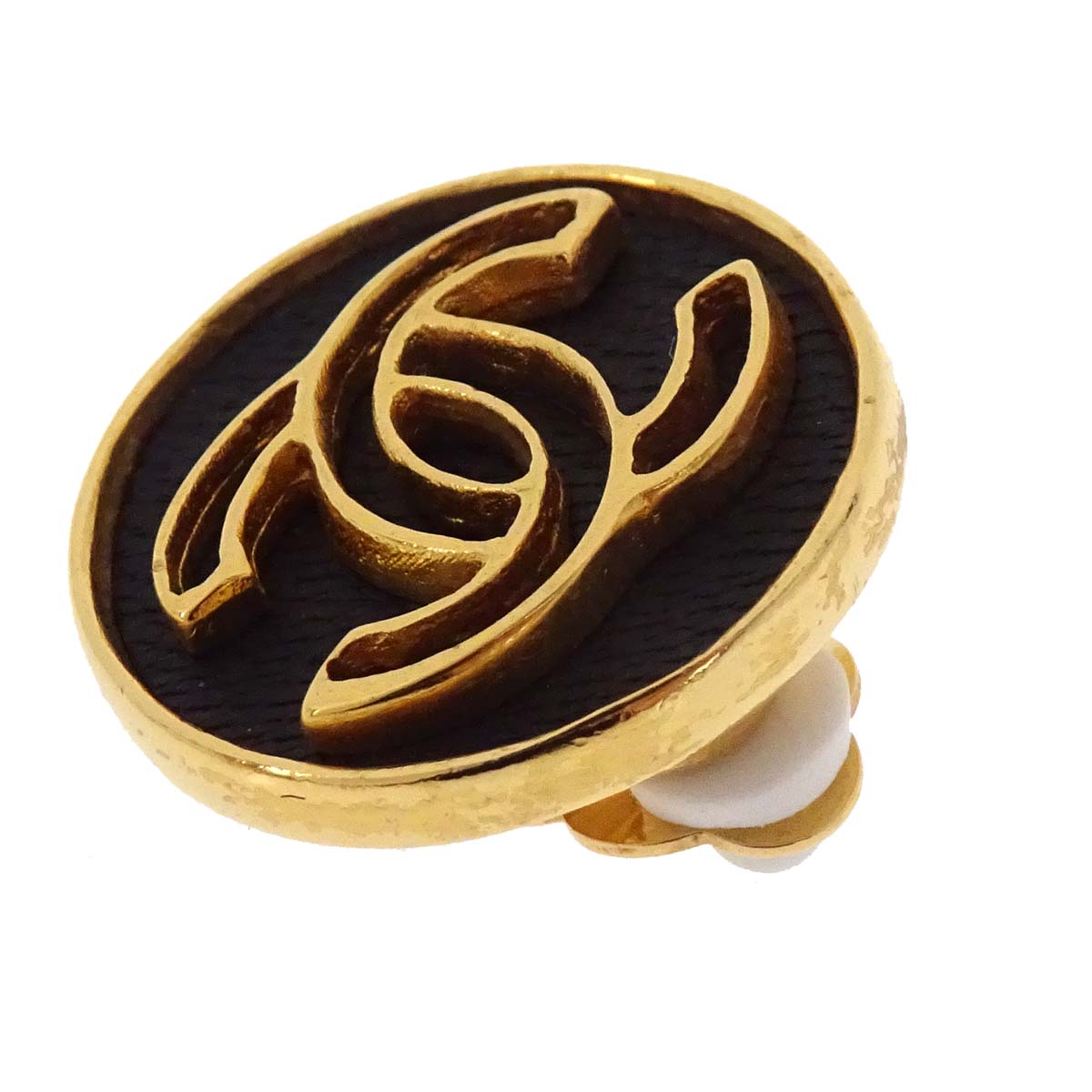 Chanel Button Clip-On Earrings Gold Black 03P