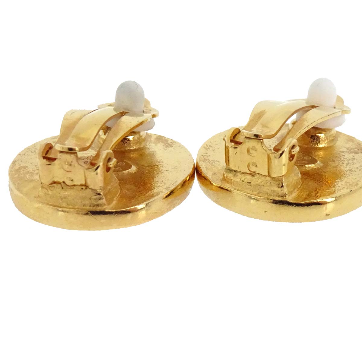 Chanel Button Clip-On Earrings Gold Black 03P