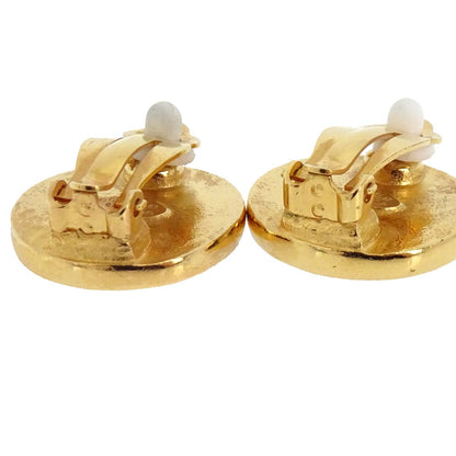 Chanel Button Clip-On Earrings Gold Black 03P