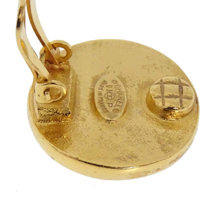 Chanel Button Clip-On Earrings Gold Black 03P
