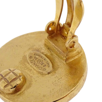 Chanel Button Clip-On Earrings Gold Black 03P