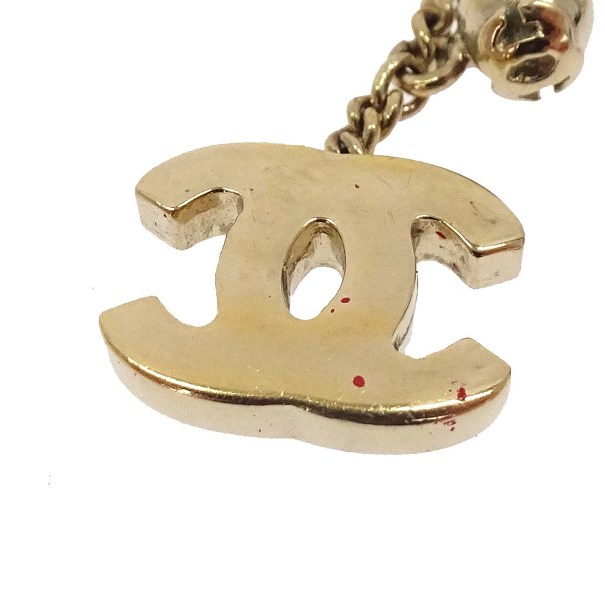 Chanel Nail Brush Mascara Dangle Pierced Earrings Rhinestone Gold 04A