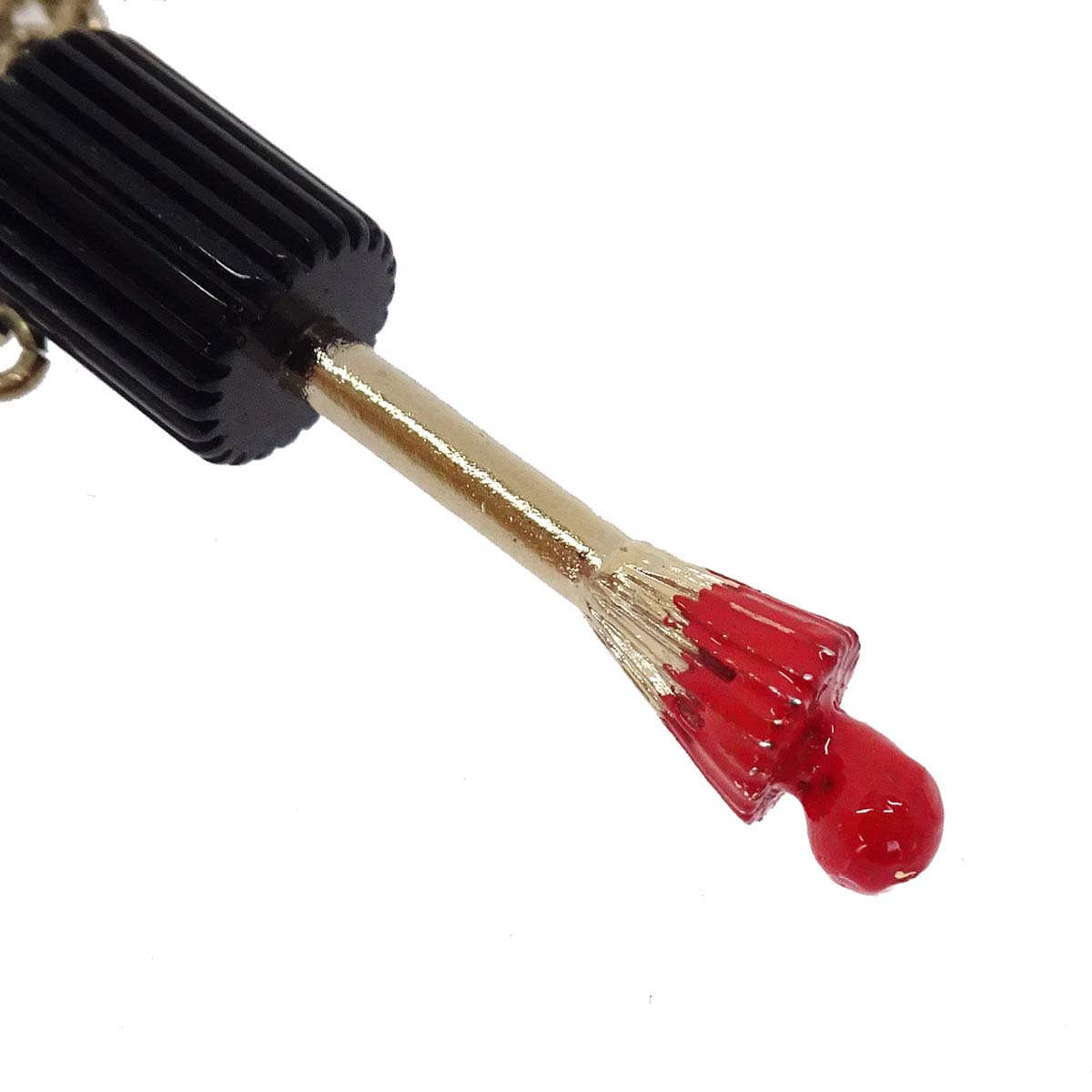 Chanel Nail Brush Mascara Dangle Pierced Earrings Rhinestone Gold 04A