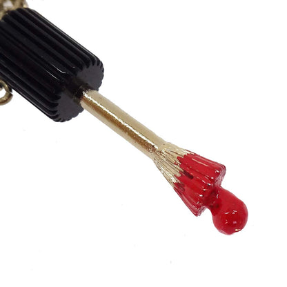 Chanel Nail Brush Mascara Dangle Pierced Earrings Rhinestone Gold 04A