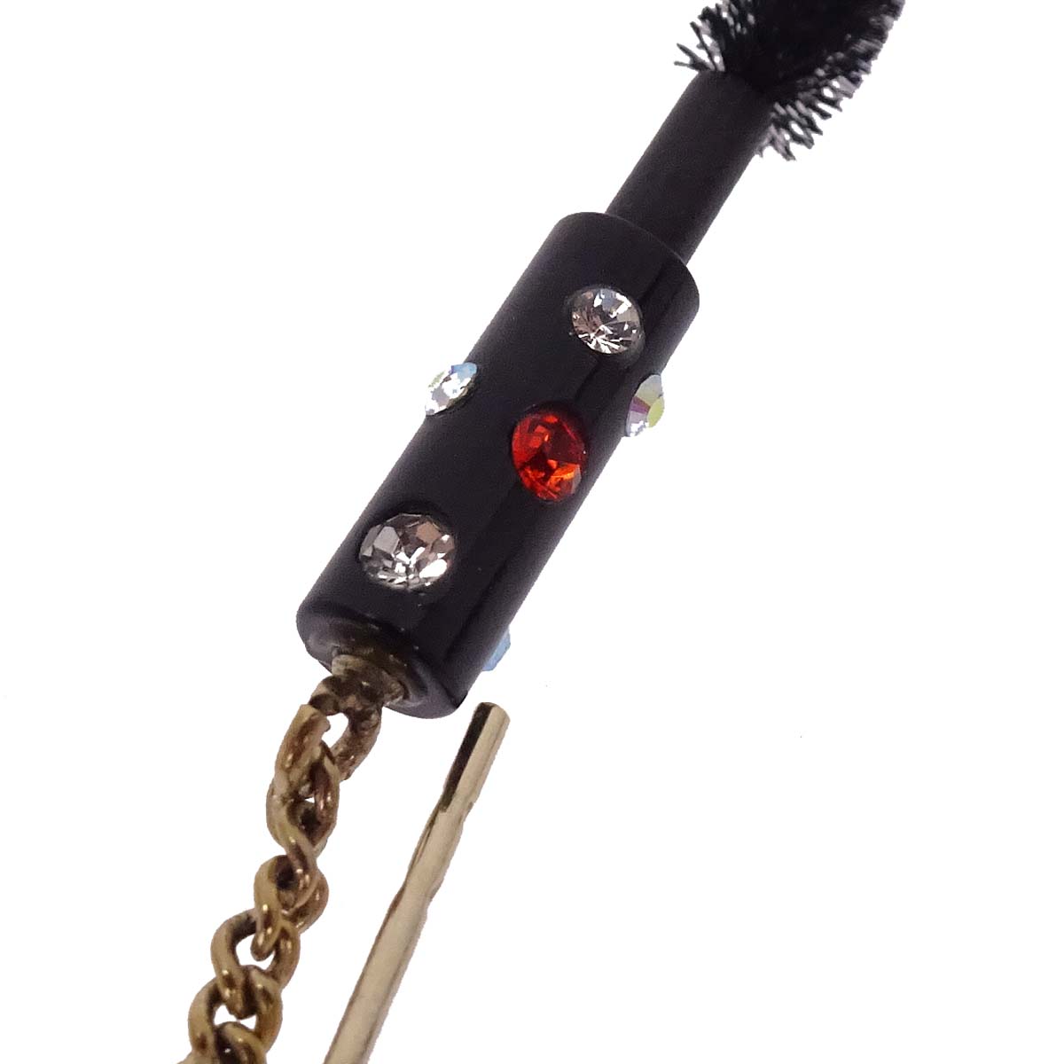 Chanel Nail Brush Mascara Dangle Pierced Earrings Rhinestone Gold 04A