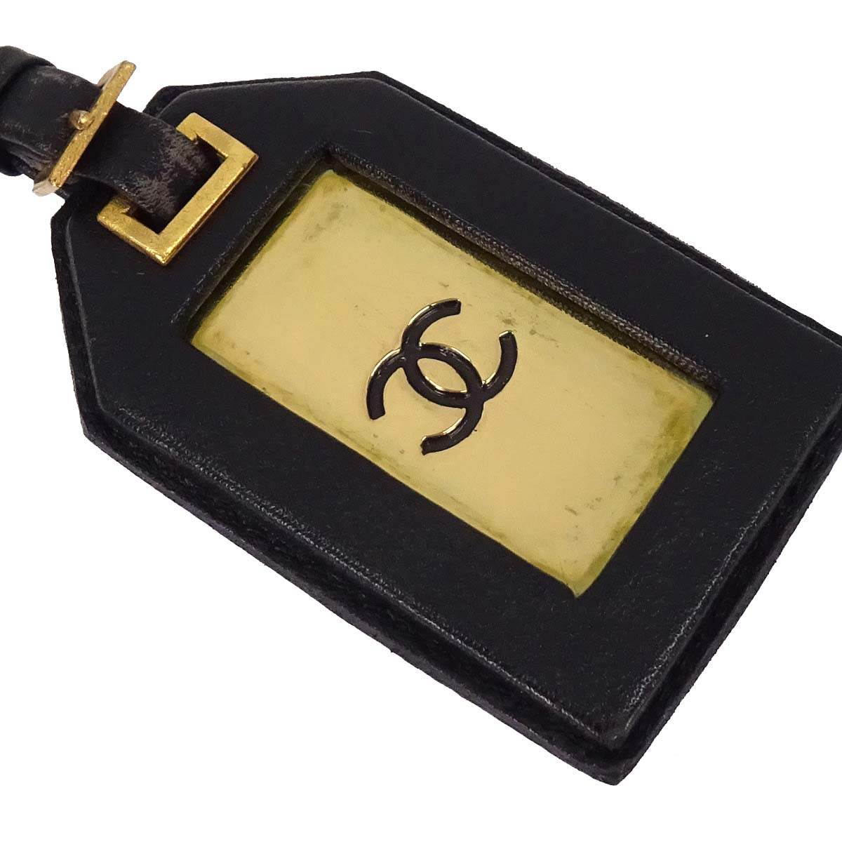 Chanel Dangle Leather Brooch Pin Gold Black 94P