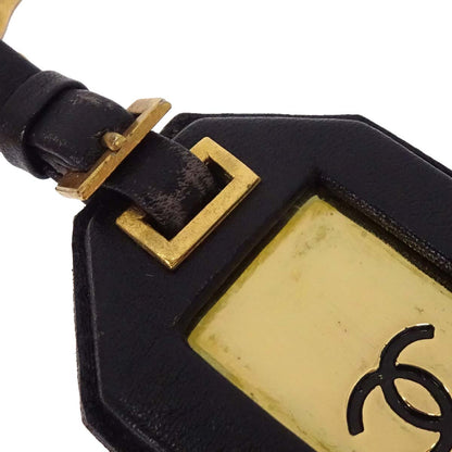 Chanel Dangle Leather Brooch Pin Gold Black 94P