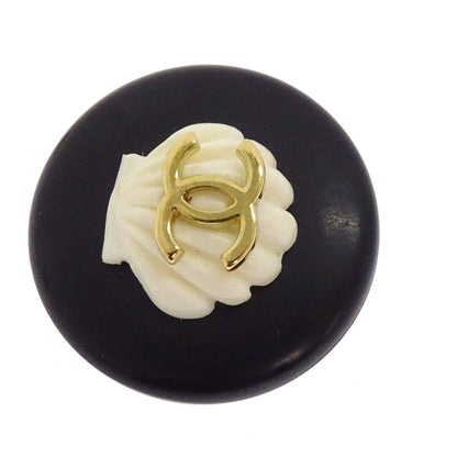 Chanel Button Seashell Clip-On Earrings Gold Black 96C