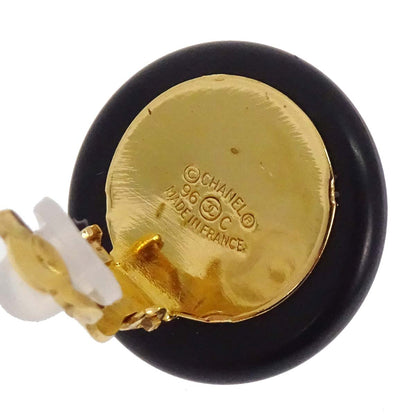 Chanel Button Seashell Clip-On Earrings Gold Black 96C