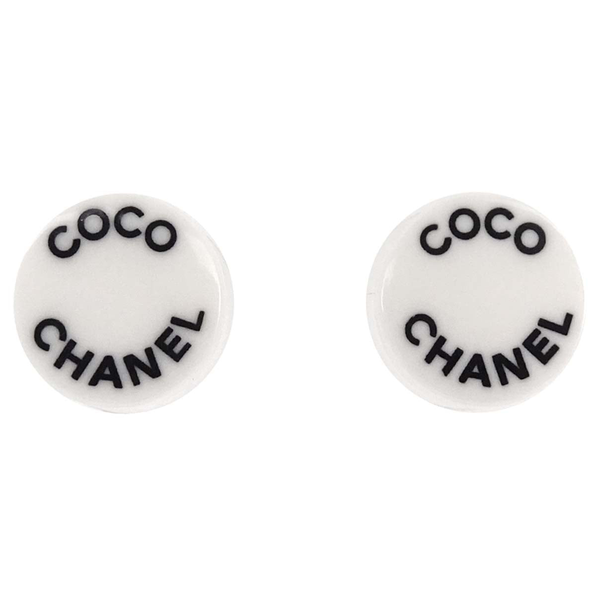 Chanel Button Pierced Earrings Acrylic White 07P