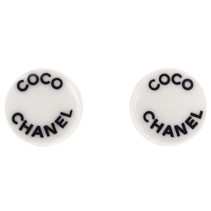 Chanel Button Pierced Earrings Acrylic White 07P