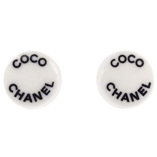 Chanel Button Pierced Earrings Acrylic White 07P