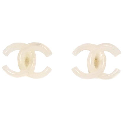 Chanel CC Pierced Earrings White Gold Acrylic 02P