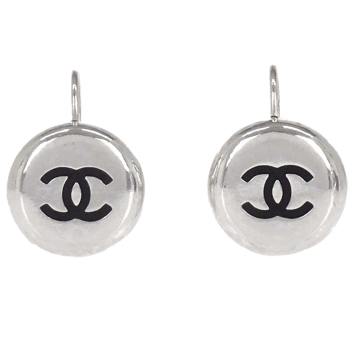 Chanel Button Pierced Earrings Silver 97P