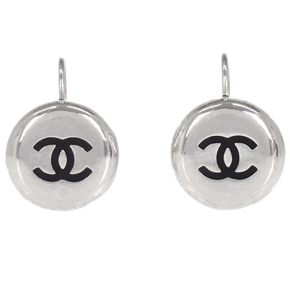 Chanel Button Pierced Earrings Silver 97P