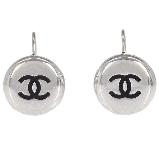 Chanel Button Pierced Earrings Silver 97P