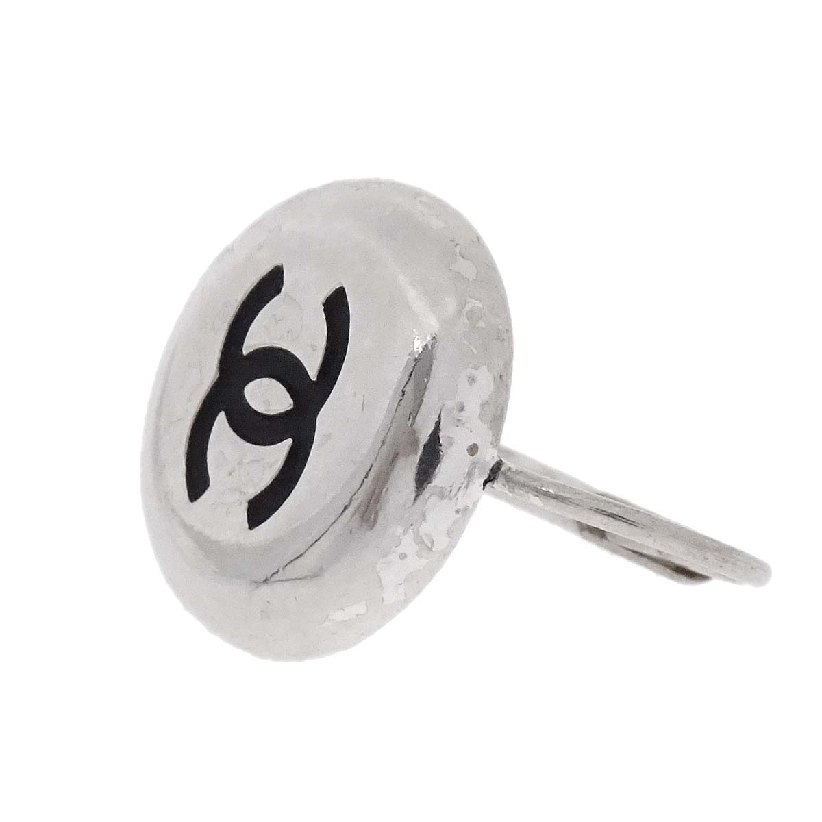 Chanel Button Pierced Earrings Silver 97P
