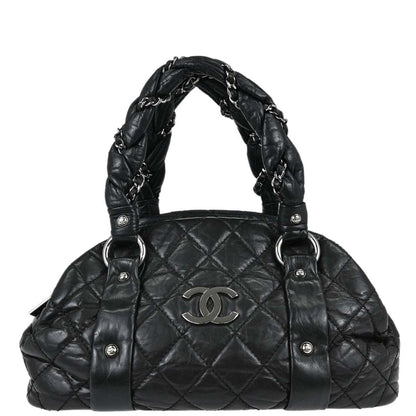 Chanel Black Calfskin Lady Braid Bowler Bag Handbag
