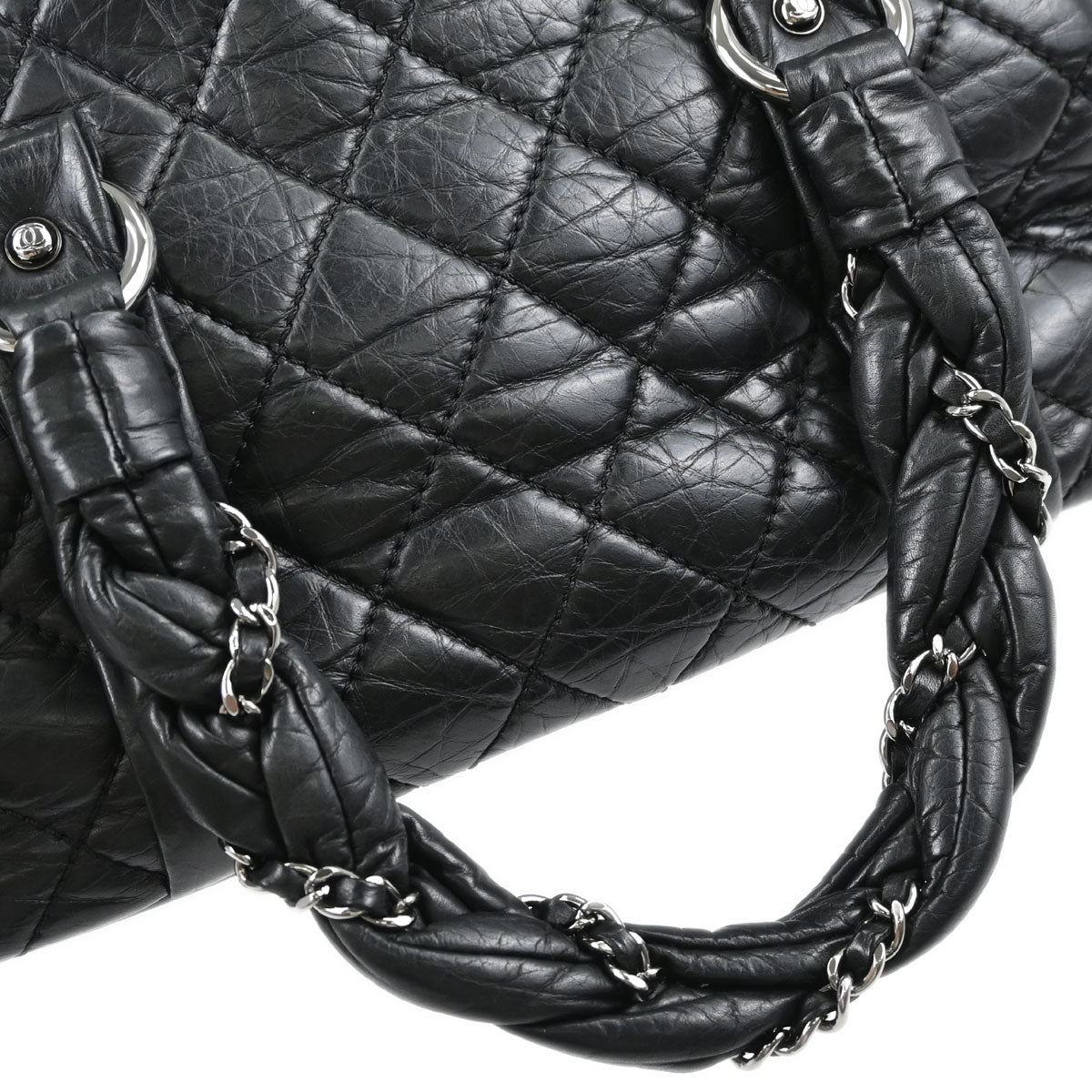Chanel Black Calfskin Lady Braid Bowler Bag Handbag
