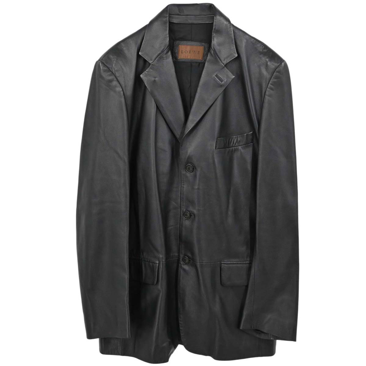 Loewe Single Breasted Lambskin Leather Jacket Black #50