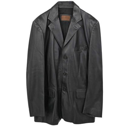 Loewe Single Breasted Lambskin Leather Jacket Black #50