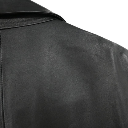 Loewe Single Breasted Lambskin Leather Jacket Black #50
