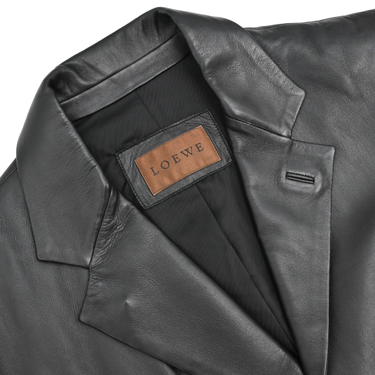 Loewe Single Breasted Lambskin Leather Jacket Black #50