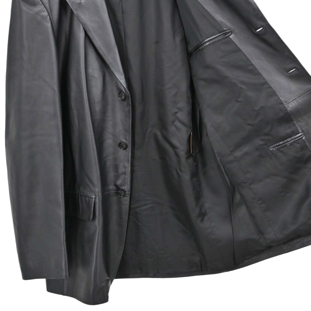 Loewe Single Breasted Lambskin Leather Jacket Black #50