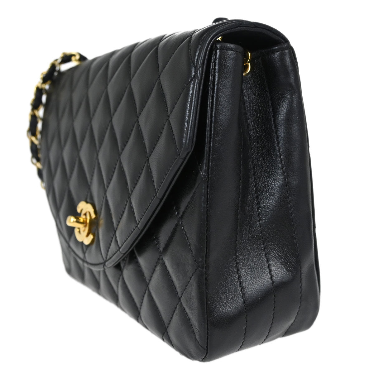 Chanel Black Lambskin Single Flap Shoulder Bag