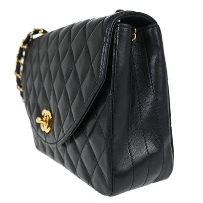Chanel Black Lambskin Single Flap Shoulder Bag
