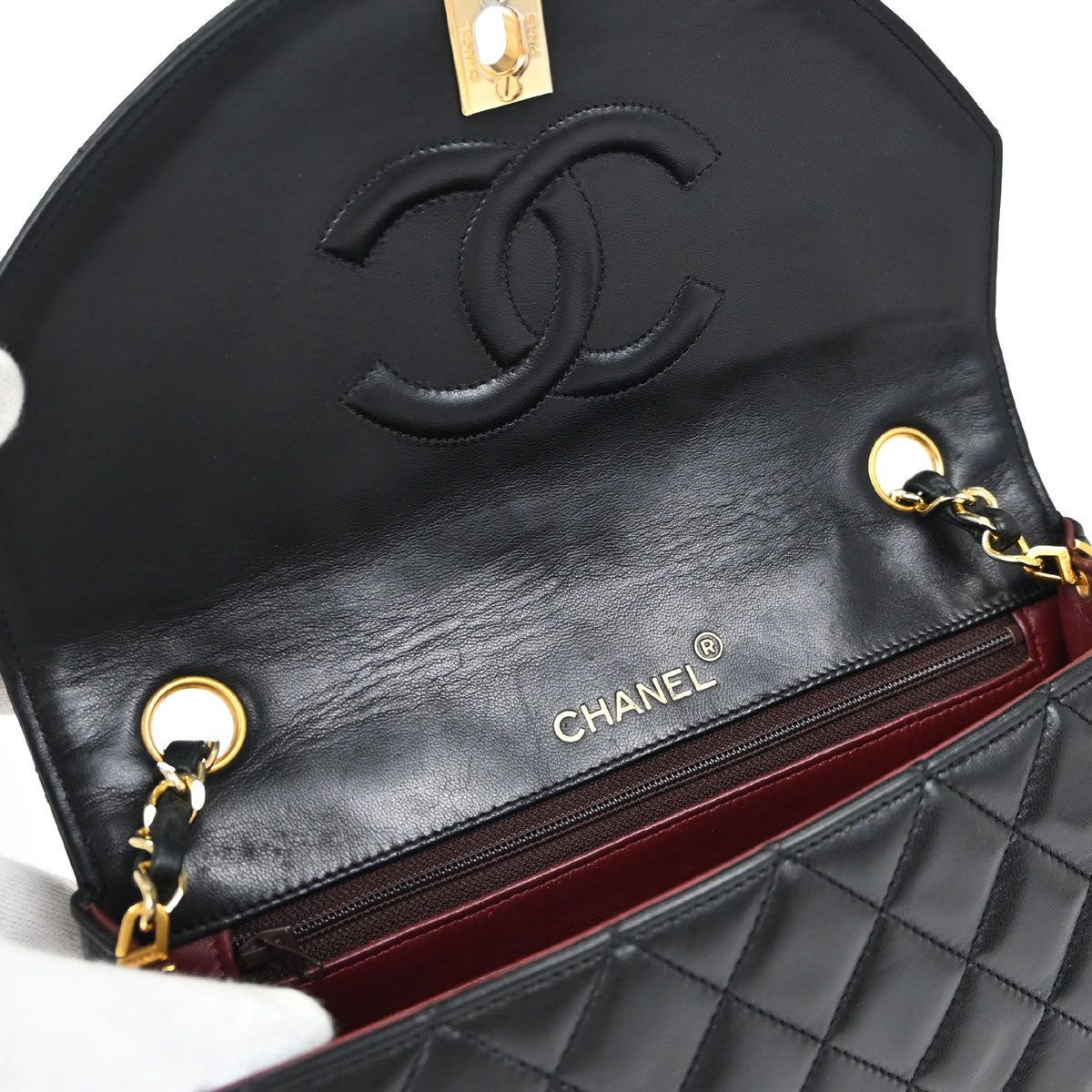 Chanel Black Lambskin Single Flap Shoulder Bag