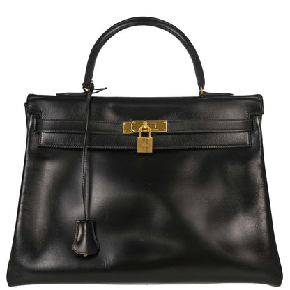 Hermes Black Box Calf Kelly 35 Retourne Handbag