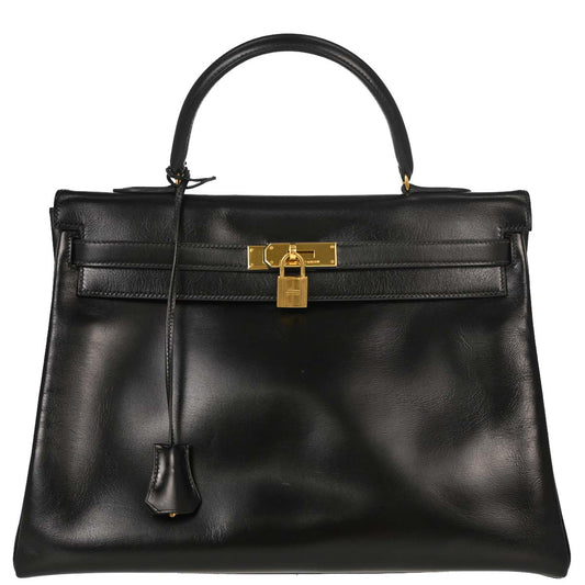 Hermes Black Box Calf Kelly 35 Retourne Handbag